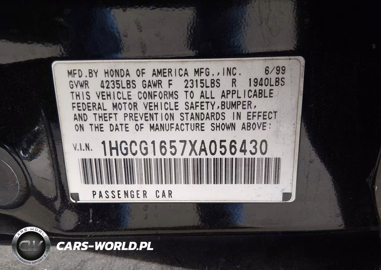 1999 Honda Accord Sdn Ex VIN:1HGCG1657XA056430 - 9