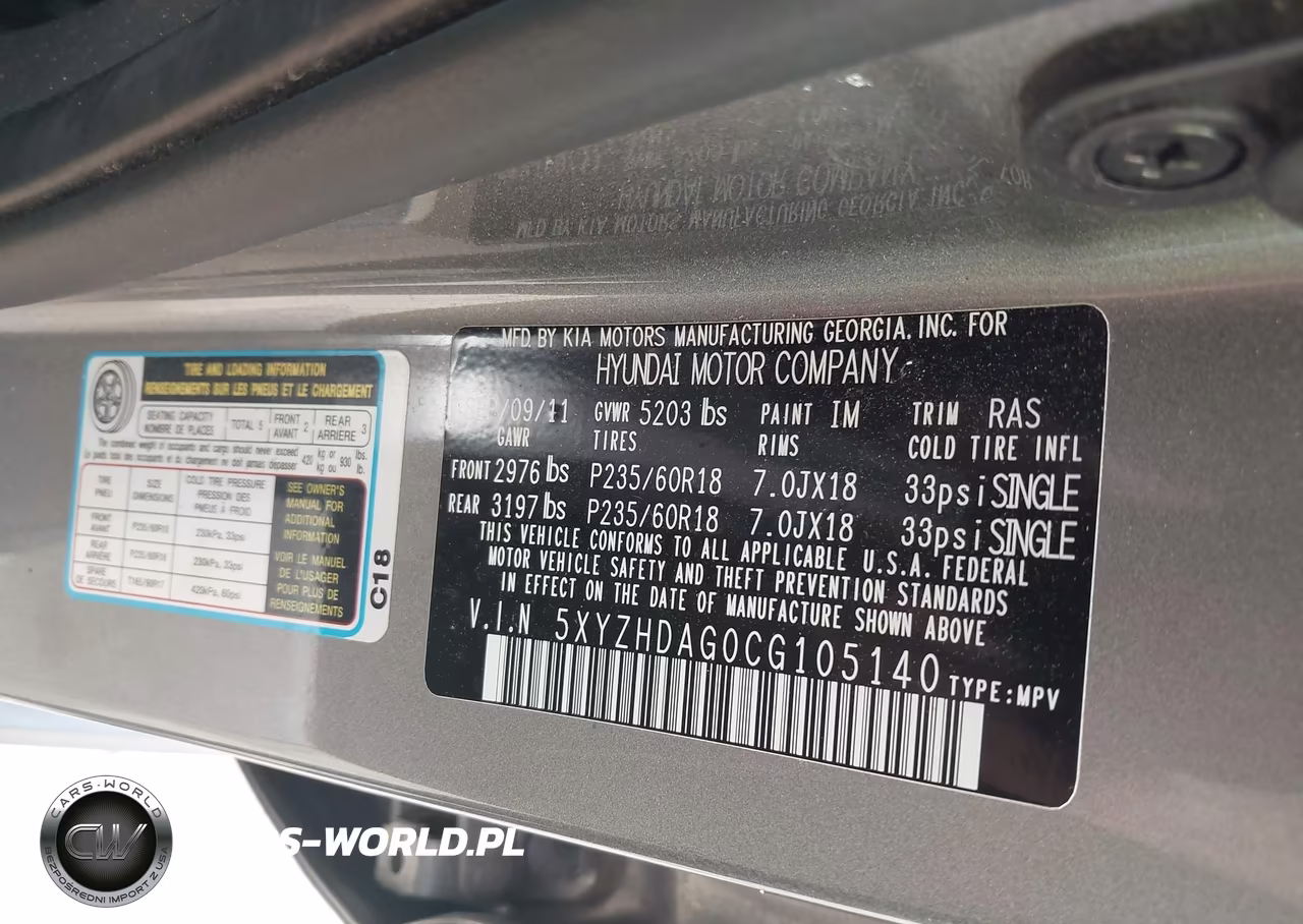 2012 Hyundai Santa Fe Se VIN:5XYZHDAG0CG105140 - 9