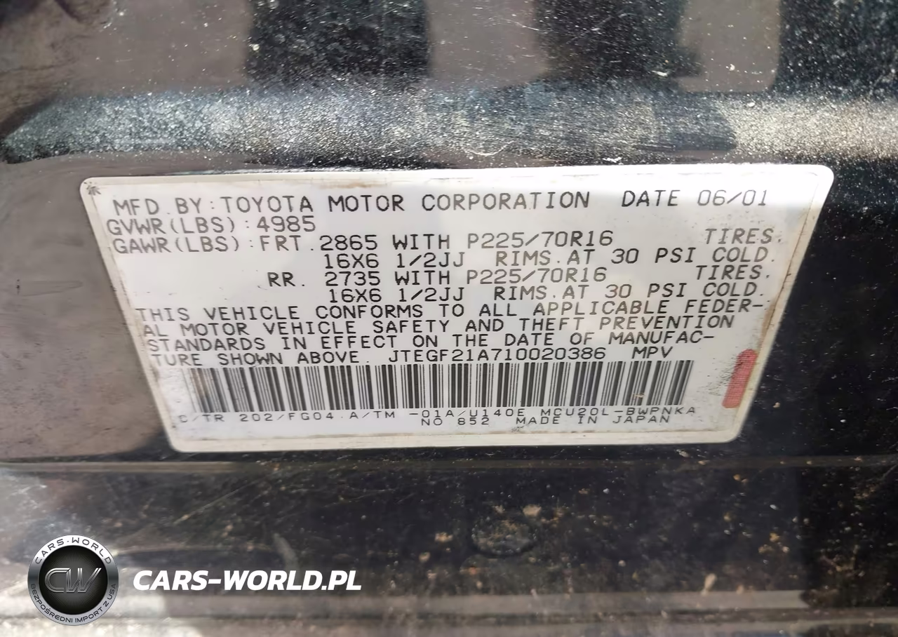 2001 Toyota Highlander V6 VIN:JTEGF21A710020386 - 9