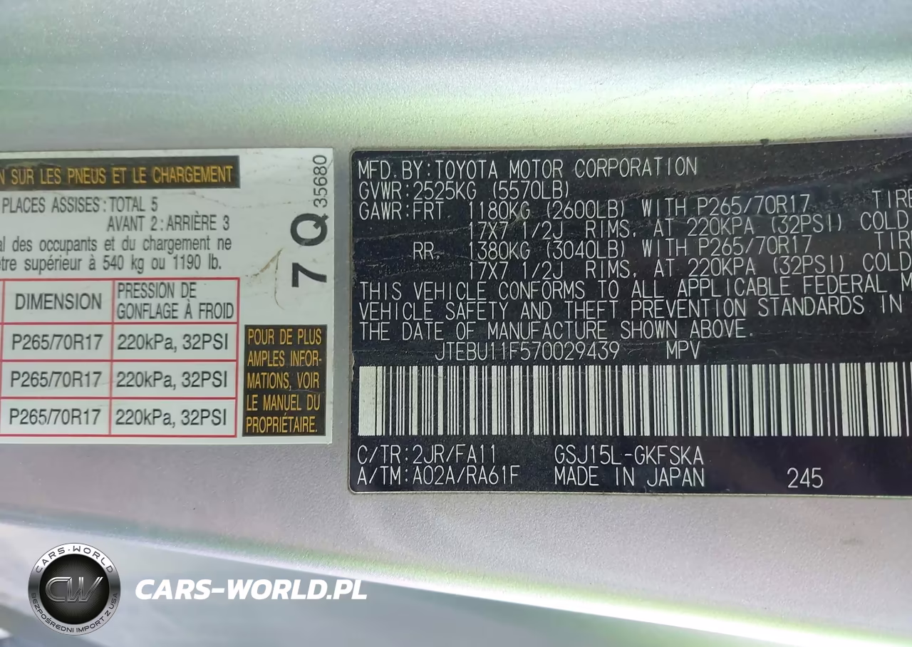 2007 Toyota Fj Cruiser VIN:JTEBU11F570029439 - 9
