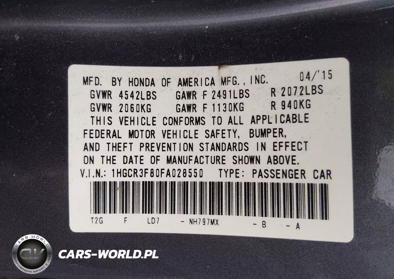 2015 Honda Accord Ex-L V-6 VIN:1HGCR3F80FA028550 - 9