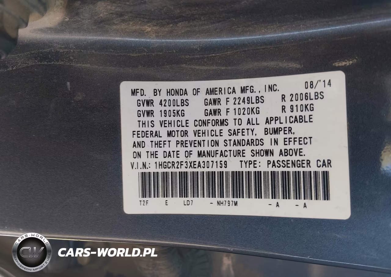2014 Honda Accord Lx VIN:1HGCR2F3XEA307159 - 9