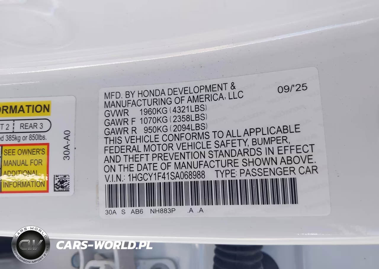 2025 Honda Accord Se VIN:1HGCY1F41SA068988 - 9