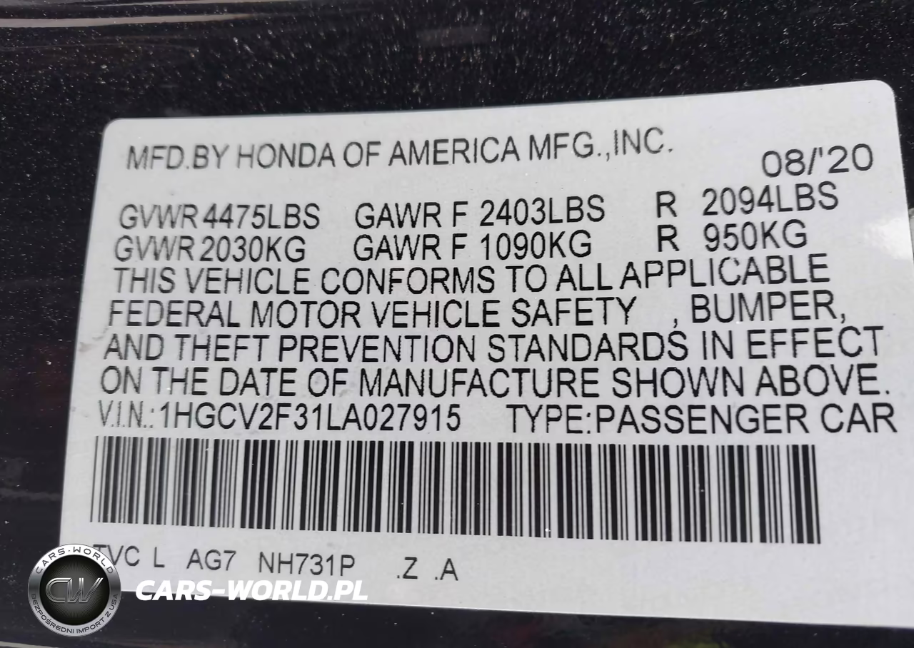 2020 Honda Accord Sport 2.0T VIN:1HGCV2F31LA027915 - 9