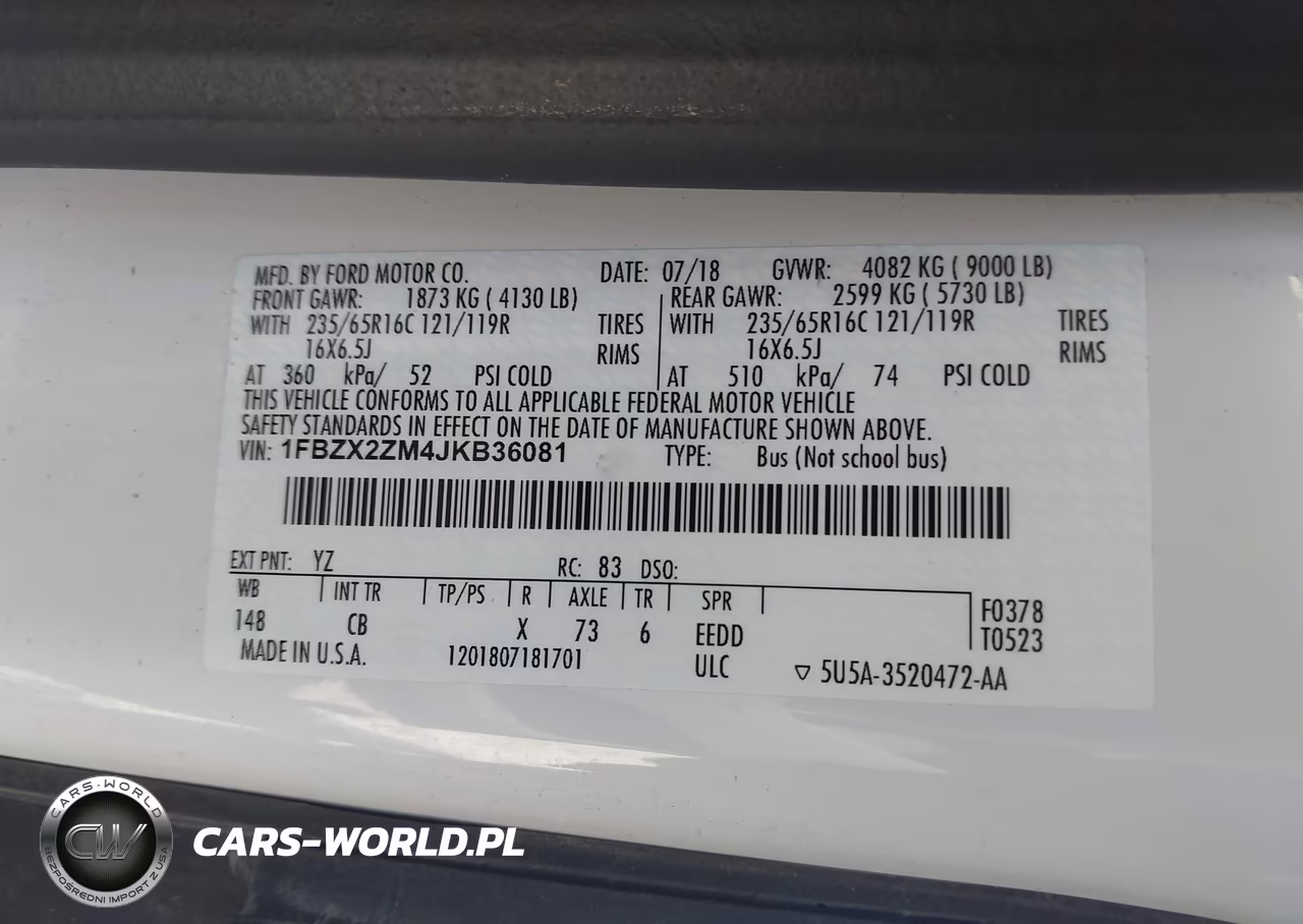 2018 Ford Transit-350 Xl VIN:1FBZX2ZM4JKB36081 - 9