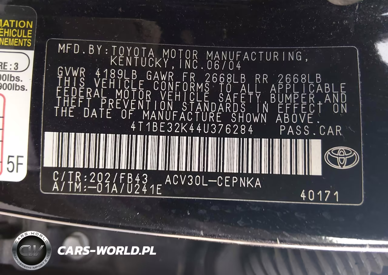 2004 Toyota Camry Le VIN:4T1BE32K44U376284 - 9