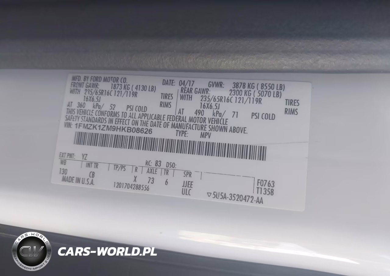 2017 Ford Transit-150 Xl VIN:1FMZK1ZM9HKB08626 - 9
