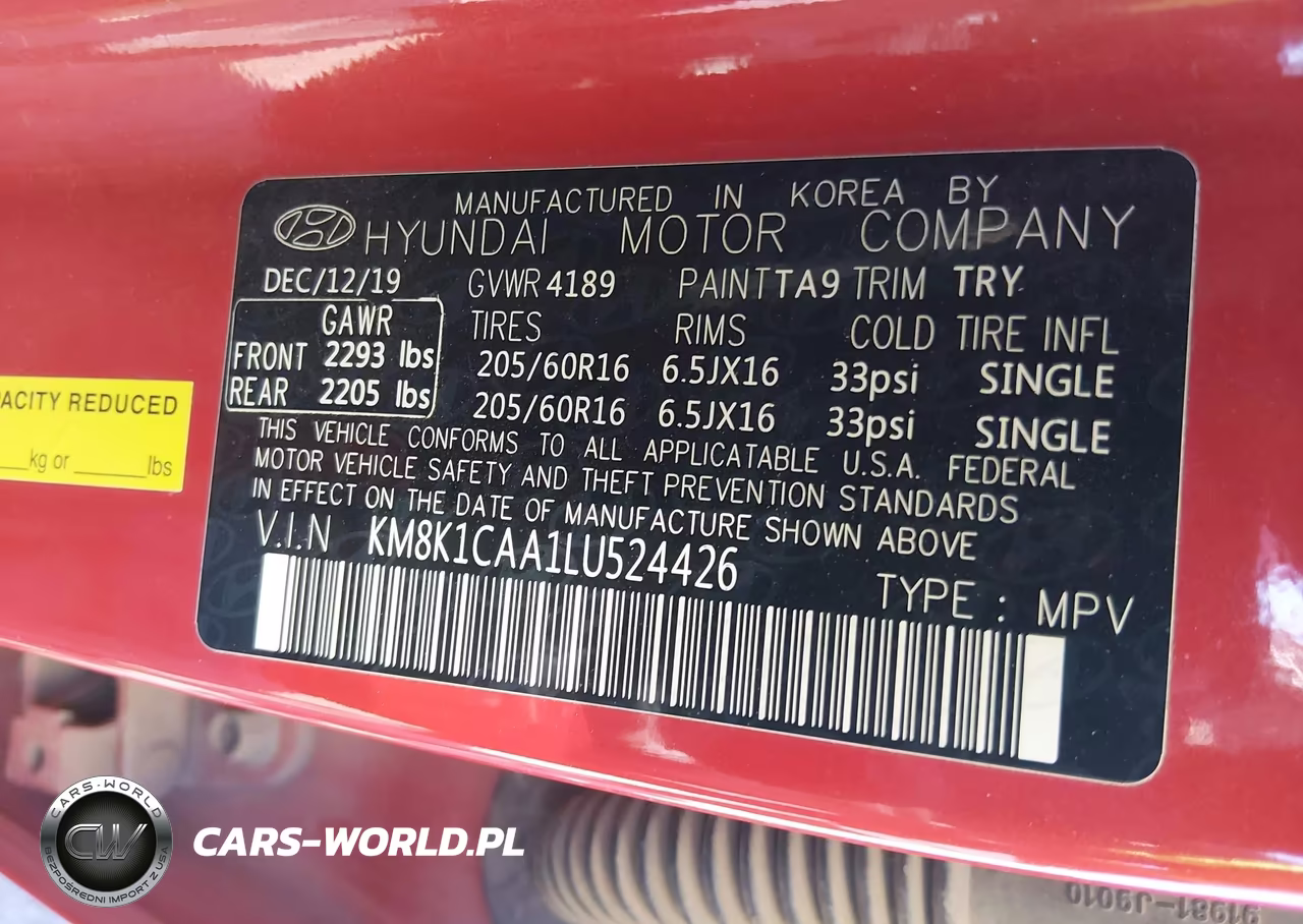 2020 Hyundai Kona Se VIN:KM8K1CAA1LU524426 - 9