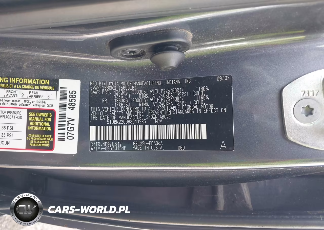 2008 Toyota Sienna Xle VIN:5TDBK22C98S011285 - 9
