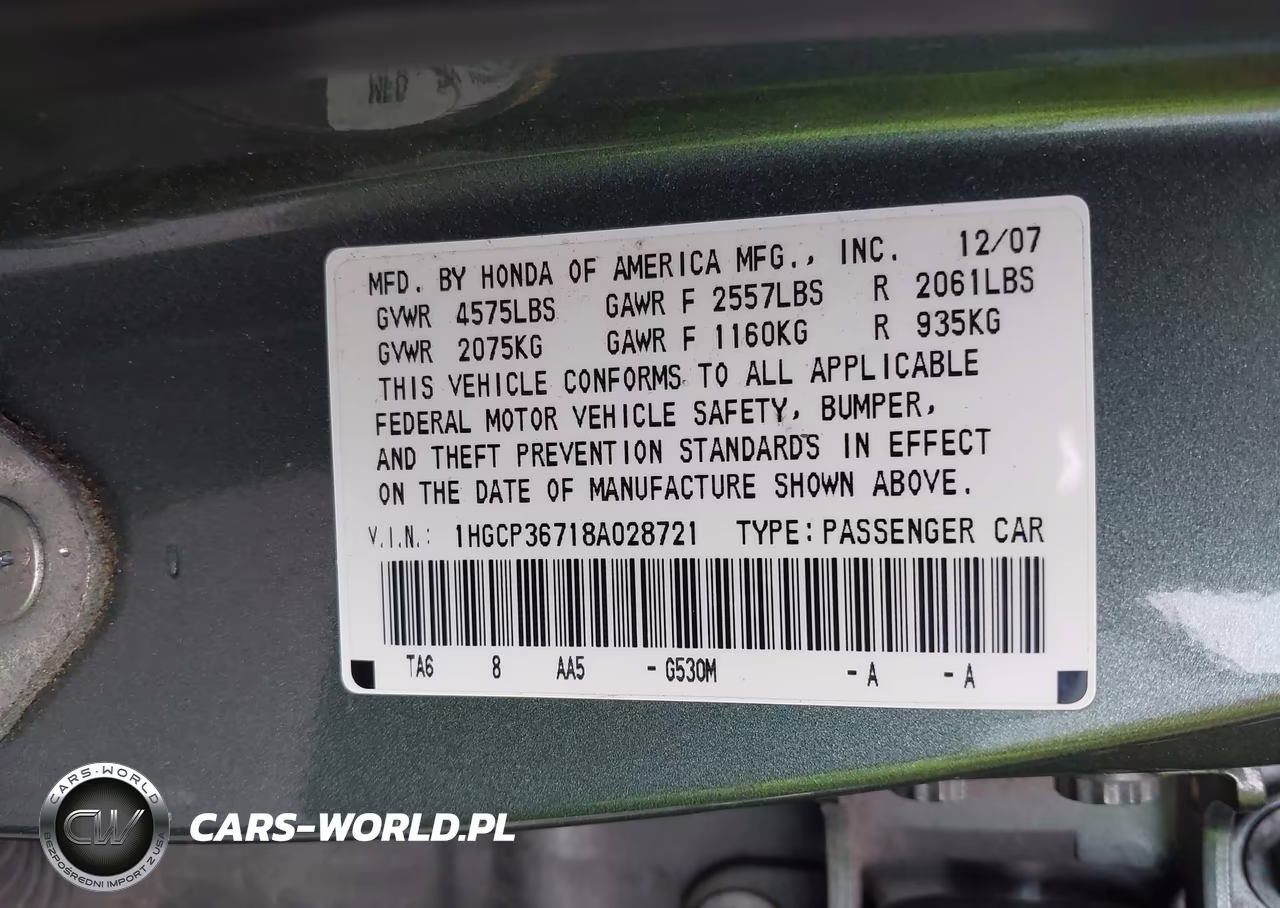 2008 Honda Accord 3.5 Ex VIN:1HGCP36718A028721 - 9