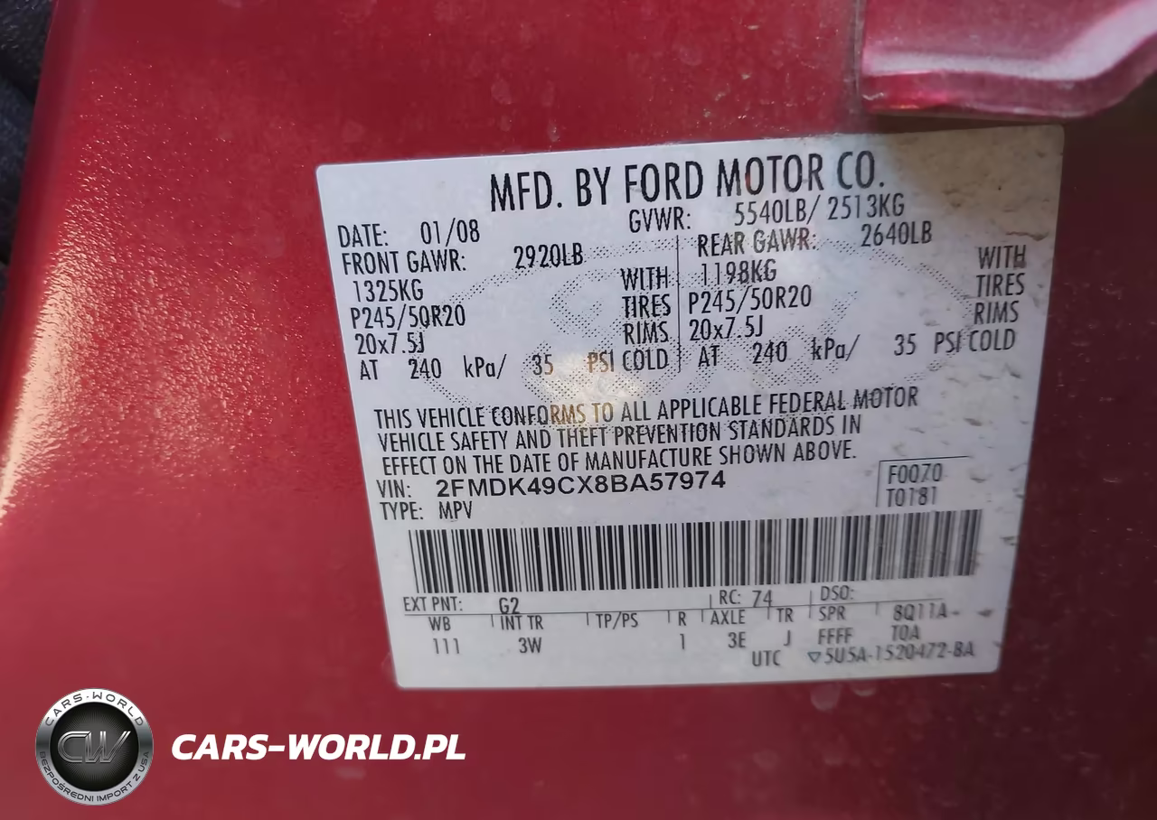 2008 Ford Edge Limited VIN:2FMDK49CX8BA57974 - 9