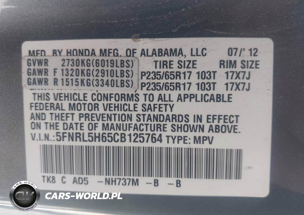 2012 Honda Odyssey Ex-L VIN:5FNRL5H65CB125764 - 9