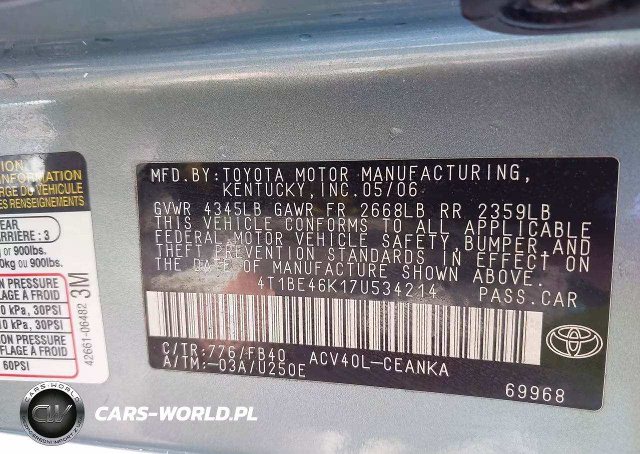 2007 Toyota Camry Le VIN:4T1BE46K17U534214 - 9