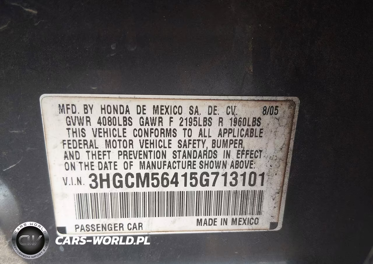 2005 Honda Accord 2.4 Lx VIN:3HGCM56415G713101 - 9