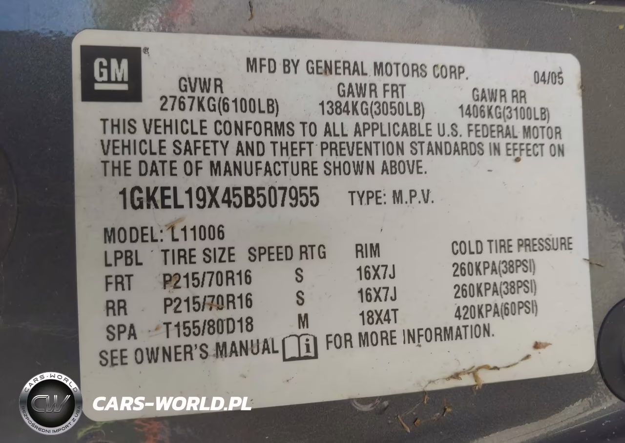 2005 GMC Safari VIN:1GKEL19X45B507955 - 9