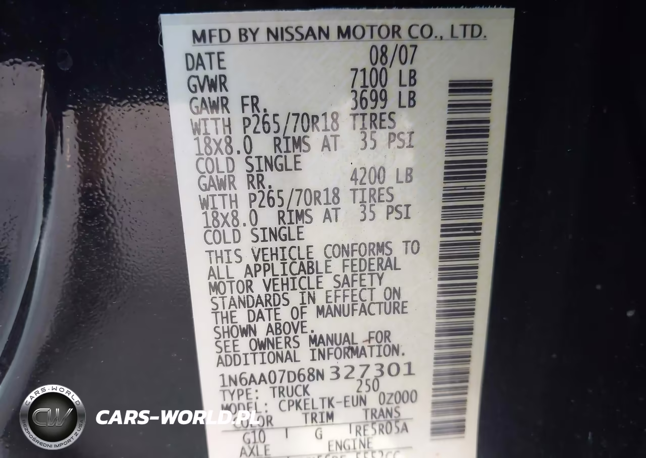 2008 Nissan Titan Se VIN:1N6AA07D68N327301 - 9