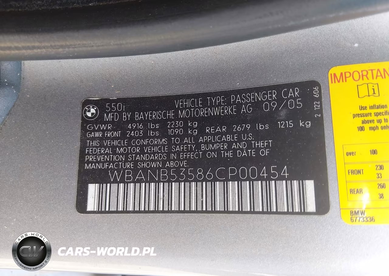 2006 BMW 550I VIN:WBANB53586CP00454 - 9