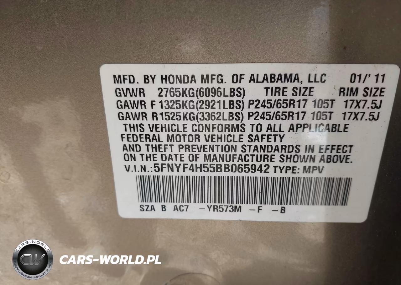 2011 Honda Pilot Ex-L VIN:5FNYF4H55BB065942 - 9