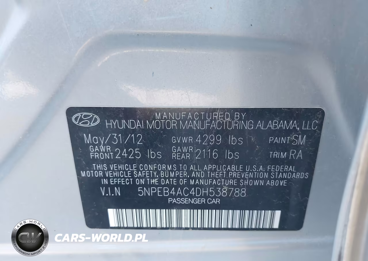 2013 Hyundai Sonata Gls VIN:5NPEB4AC4DH538788 - 9