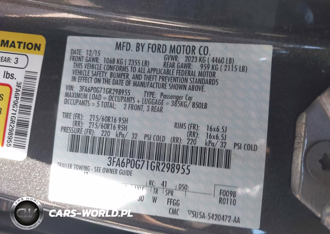 2016 Ford Fusion S VIN:3FA6P0G71GR298955 - 9