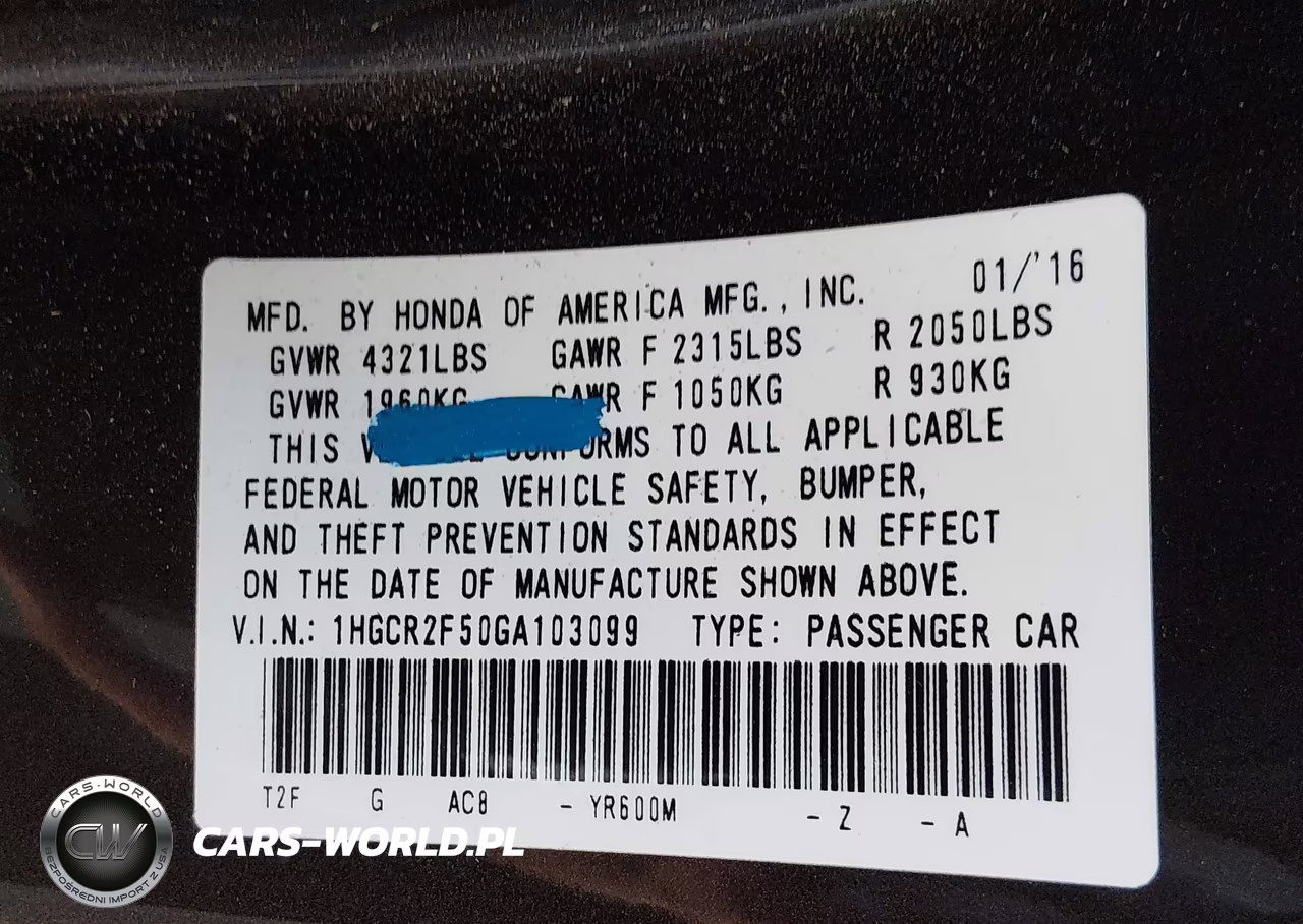 2016 Honda Accord Sport VIN:1HGCR2F50GA103099 - 9