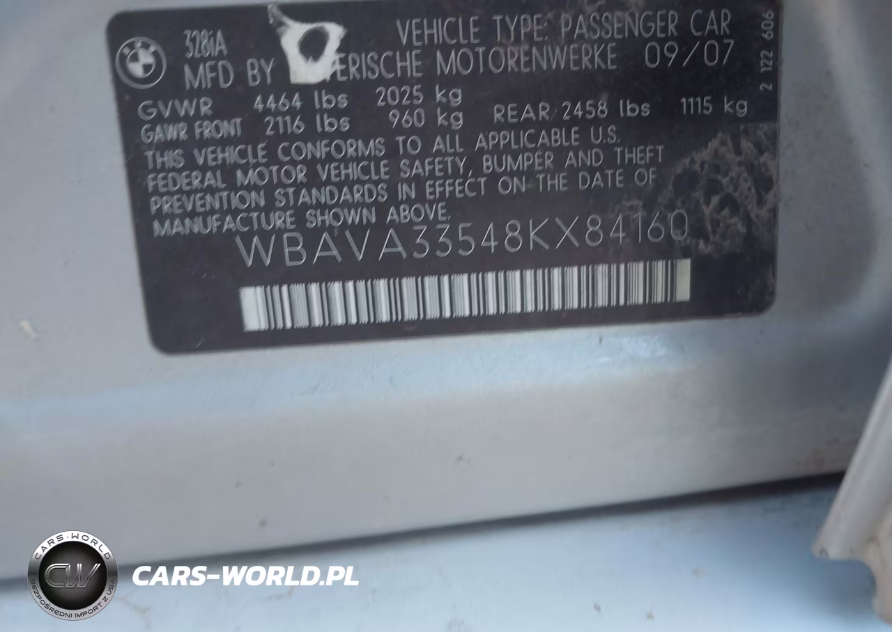 2008 BMW 328I VIN:WBAVA33548KX84160 - 9