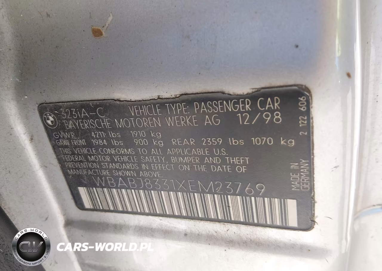 1999 BMW 323Ic VIN:WBABJ8331XEM23769 - 9