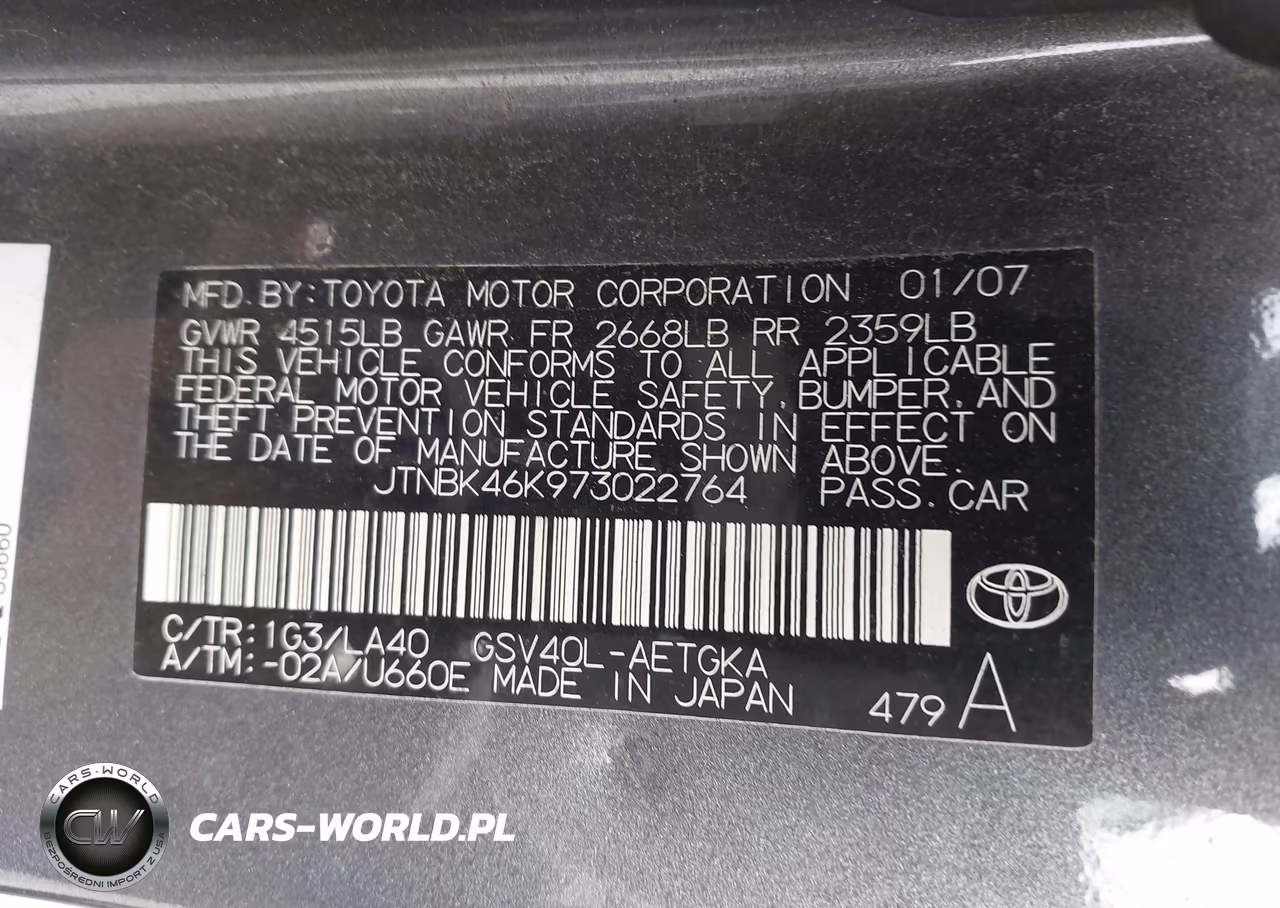 2007 Toyota Camry Xle V6 VIN:JTNBK46K973022764 - 9