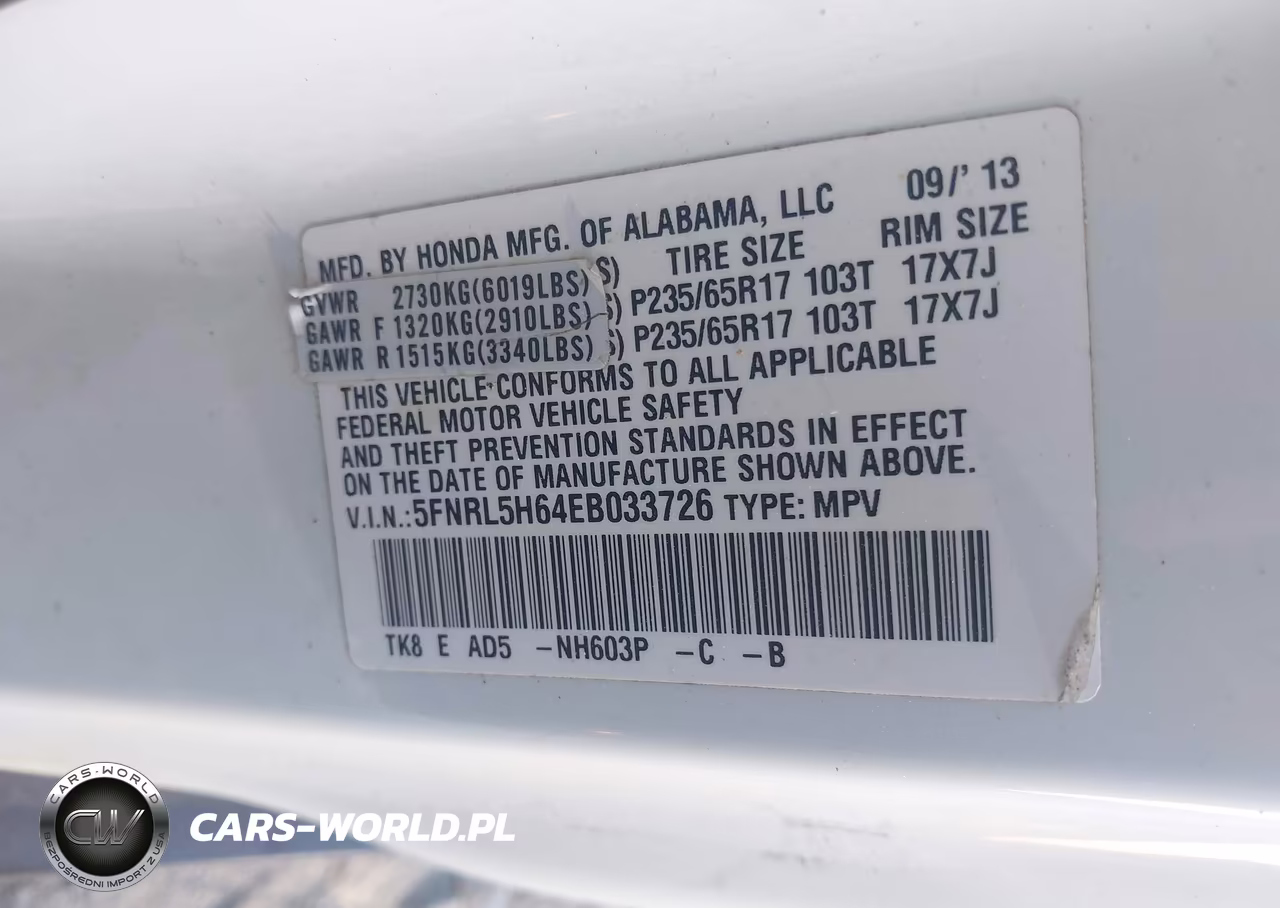 2014 Honda Odyssey Ex-L VIN:5FNRL5H64EB033726 - 9