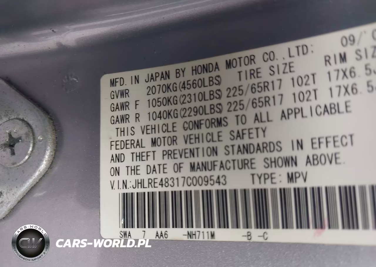 2007 Honda Cr-V Lx VIN:JHLRE48317C009543 - 9