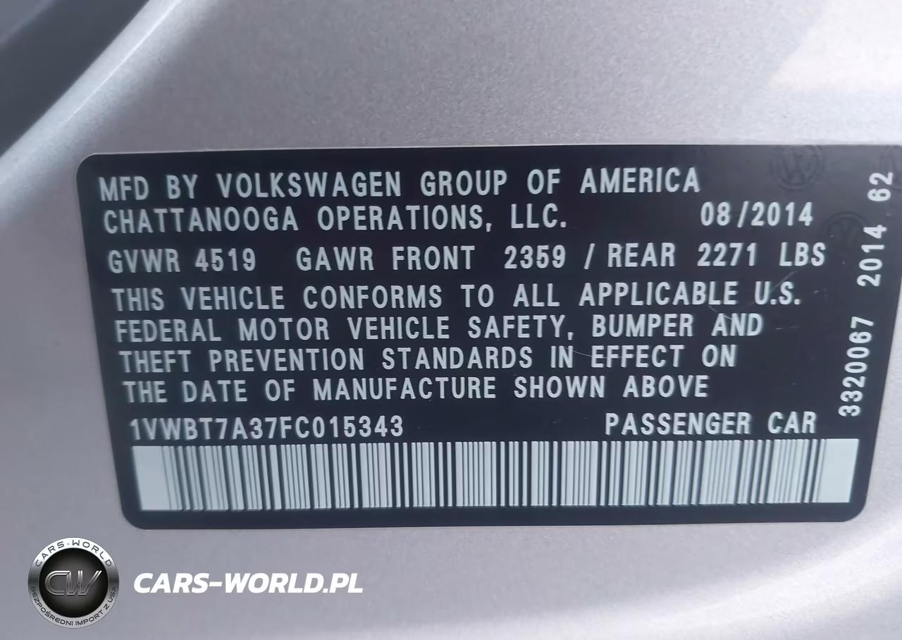 2015 Volkswagen Passat 1.8T Se VIN:1VWBT7A37FC015343 - 9