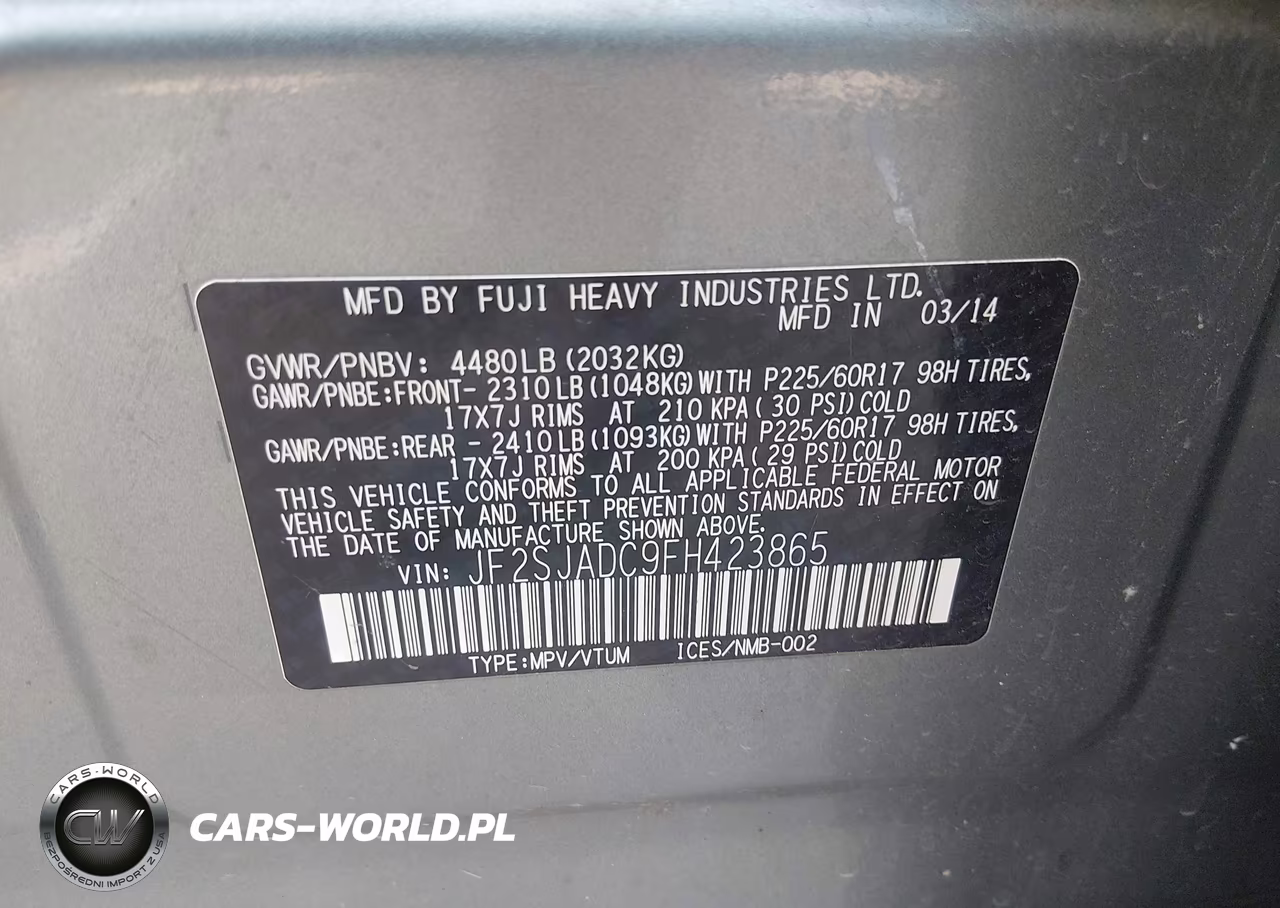 2015 Subaru Forester 2.5I Premium VIN:JF2SJADC9FH423865 - 9