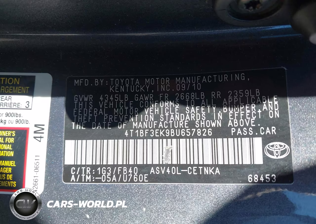 2011 Toyota Camry Le VIN:4T1BF3EK9BU657826 - 9