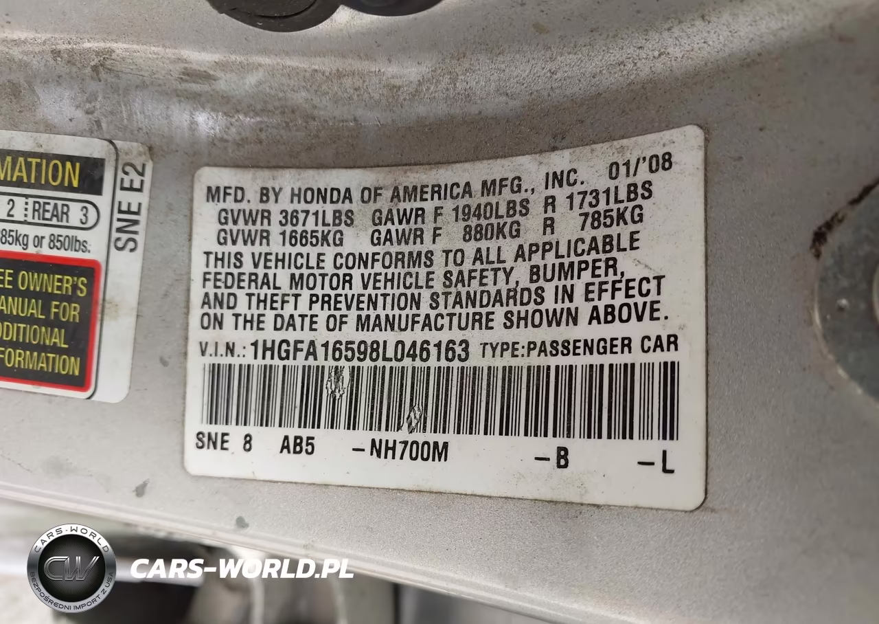 2008 Honda Civic Lx VIN:1HGFA16598L046163 - 9