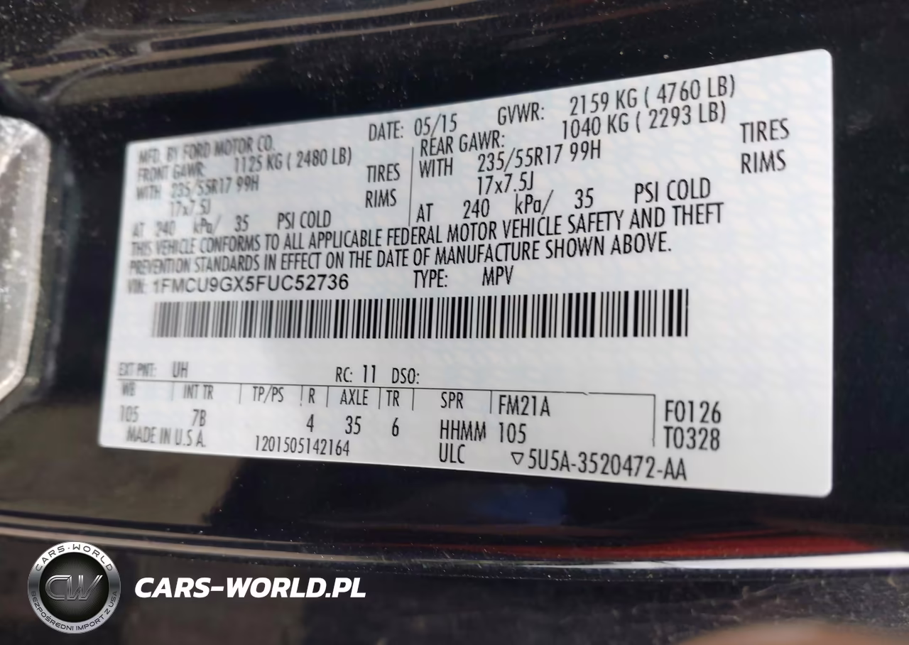 2015 Ford Escape Se VIN:1FMCU9GX5FUC52736 - 9