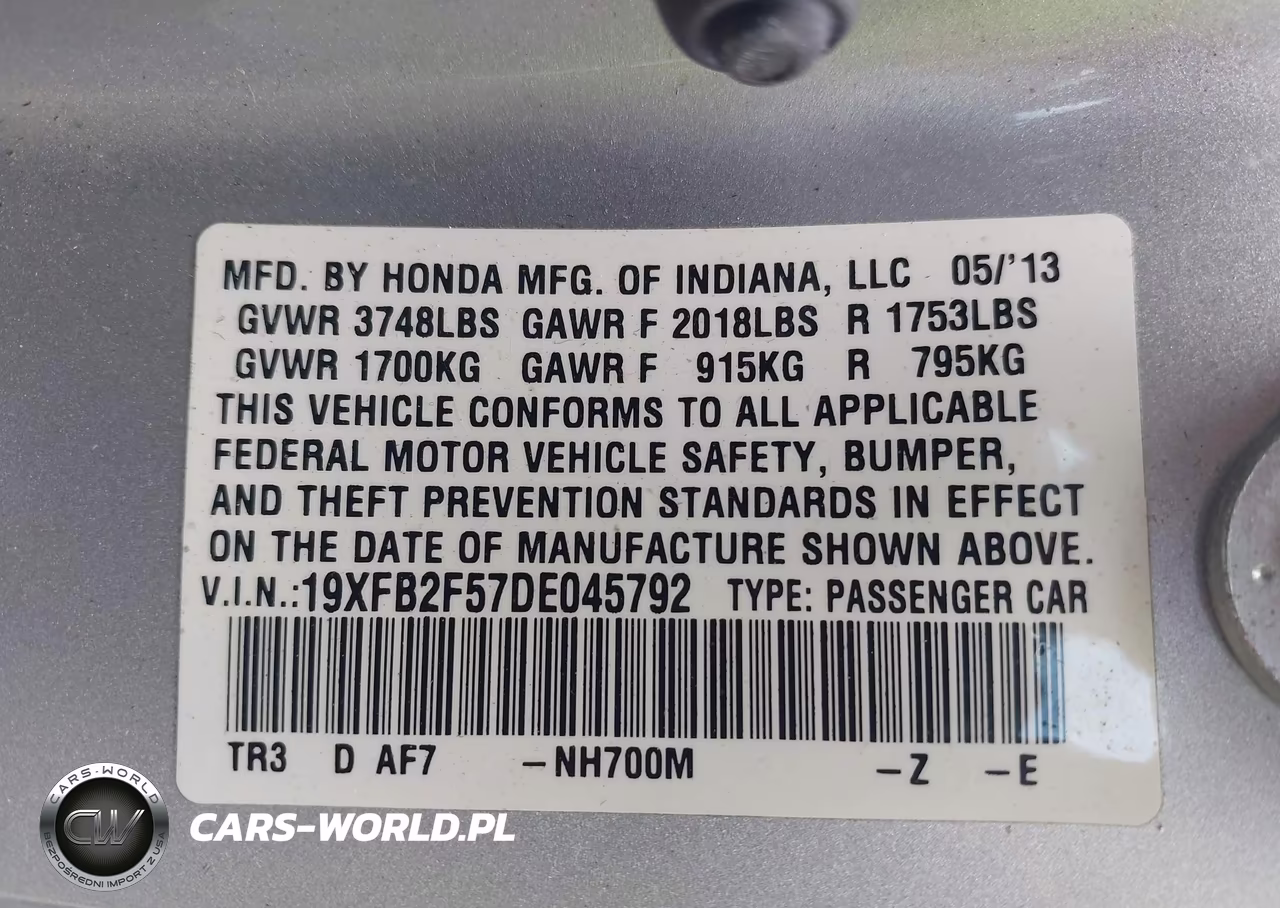 2013 Honda Civic Lx VIN:19XFB2F57DE045792 - 9