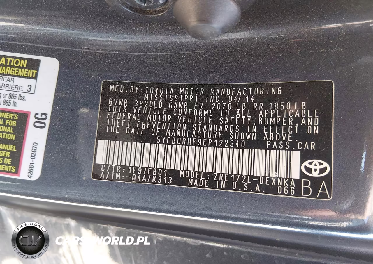 2014 Toyota Corolla Le VIN:5YFBURHE9EP122340 - 9