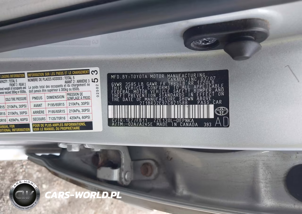 2007 Toyota Corolla Le VIN:2T1BR32E97C821588 - 9