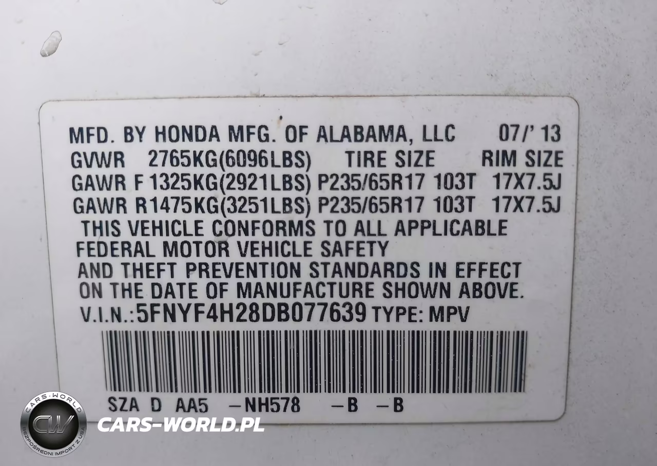 2013 Honda Pilot Lx VIN:5FNYF4H28DB077639 - 9