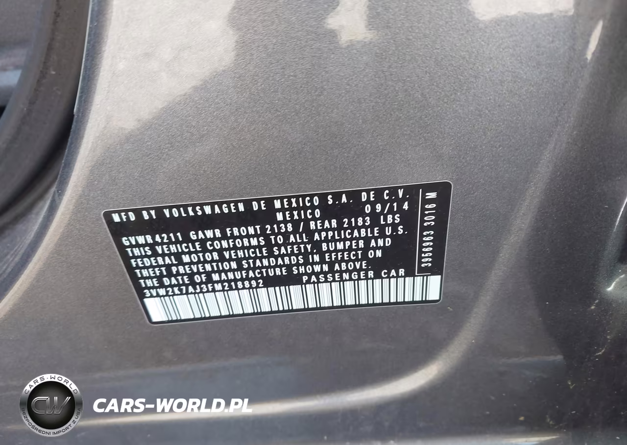 2015 Volkswagen Jetta 2.0L S VIN:3VW2K7AJ3FM218892 - 9