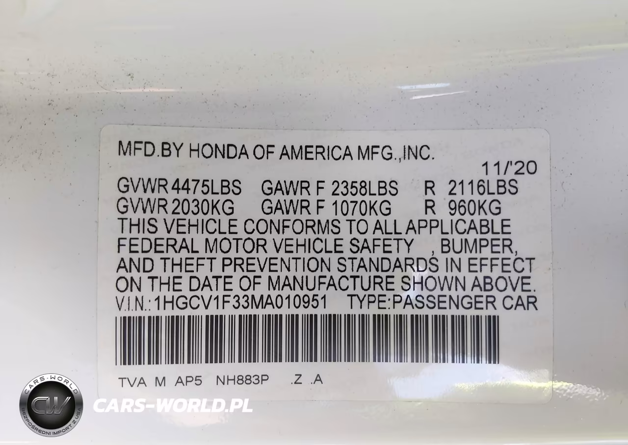 2021 Honda Accord Sport VIN:1HGCV1F33MA010951 - 9