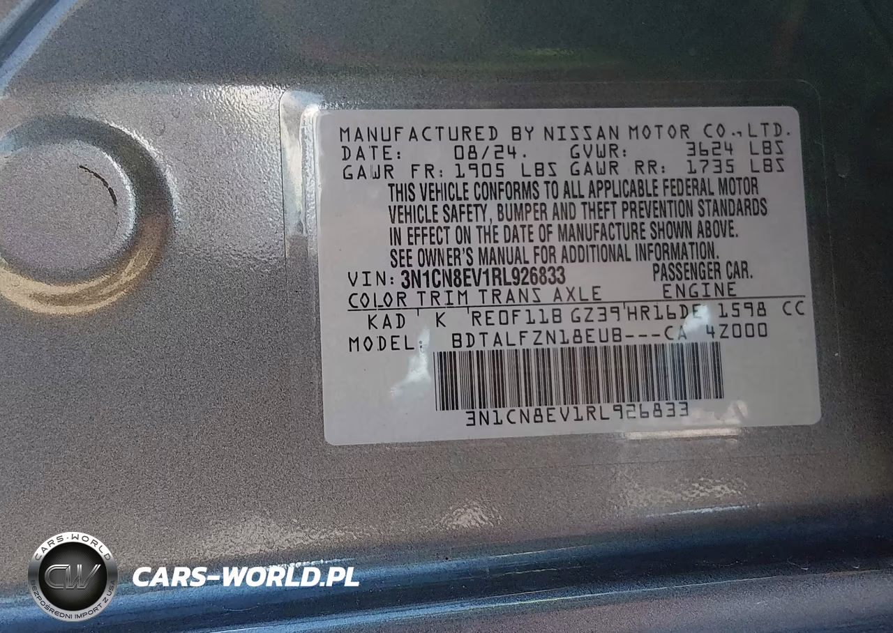 2024 Nissan Versa 1.6 Sv VIN:3N1CN8EV1RL926833 - 9