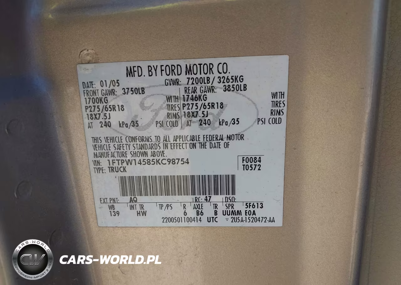 2005 Ford F-150 Fx4-Lariat-Xlt VIN:1FTPW14585KC98754 - 9