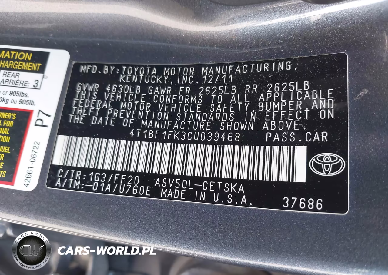 2012 Toyota Camry Se VIN:4T1BF1FK3CU039468 - 9