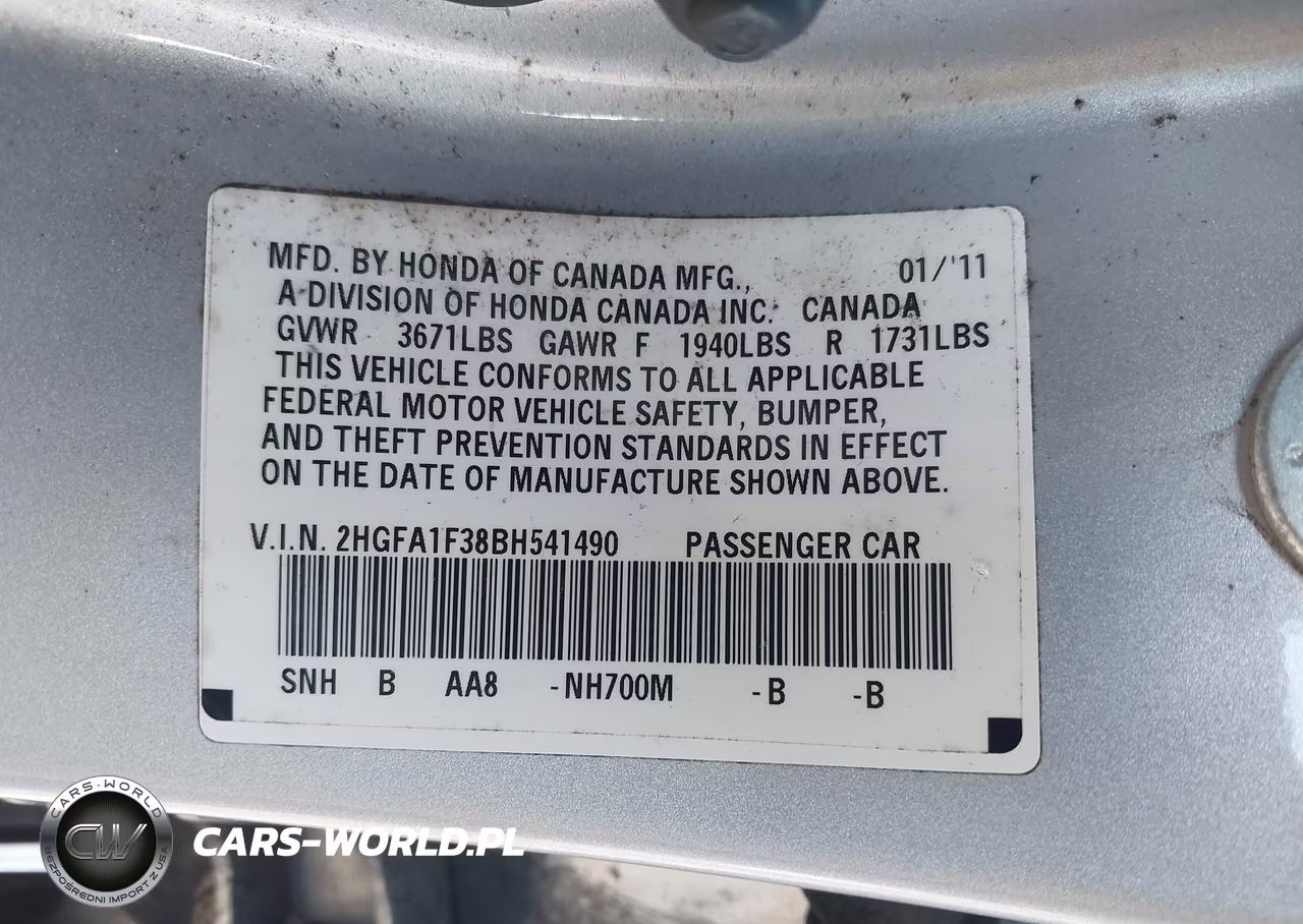 2011 Honda Civic Vp VIN:2HGFA1F38BH541490 - 9