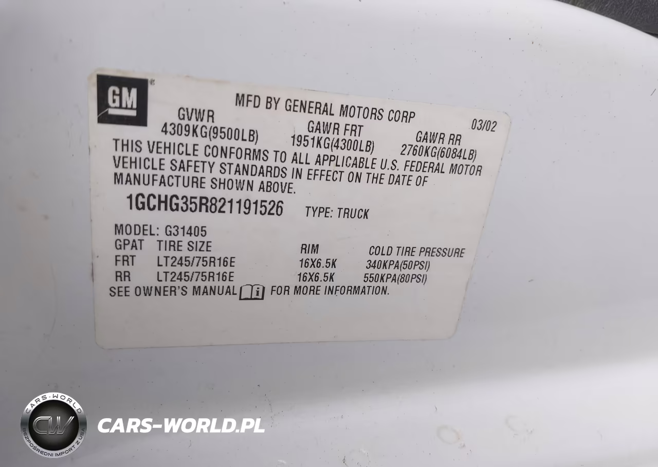 2002 Chevrolet Express VIN:1GCHG35R821191526 - 9