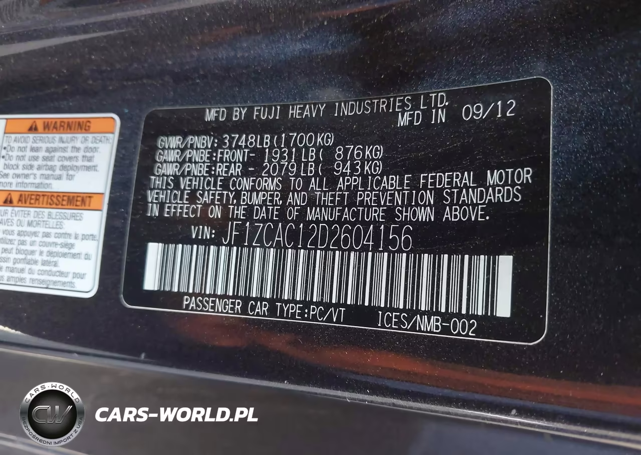 2013 Subaru Brz Limited VIN:JF1ZCAC12D2604156 - 9