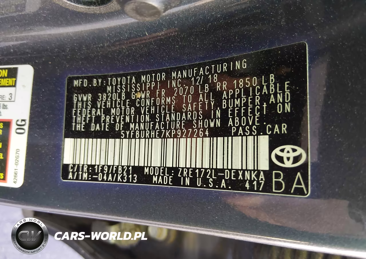 2019 Toyota Corolla Le VIN:5YFBURHE7KP927264 - 9