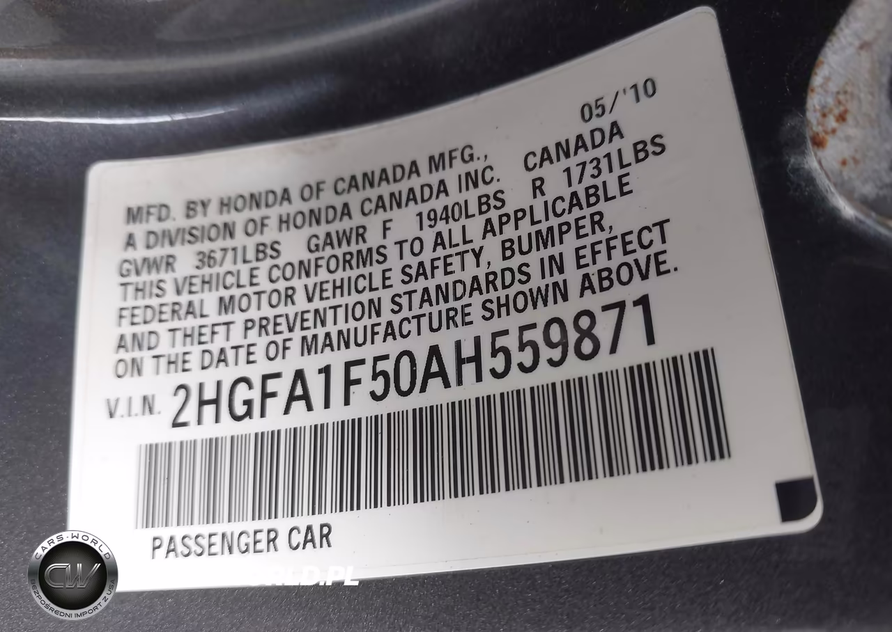 2010 Honda Civic Lx VIN:2HGFA1F50AH559871 - 9