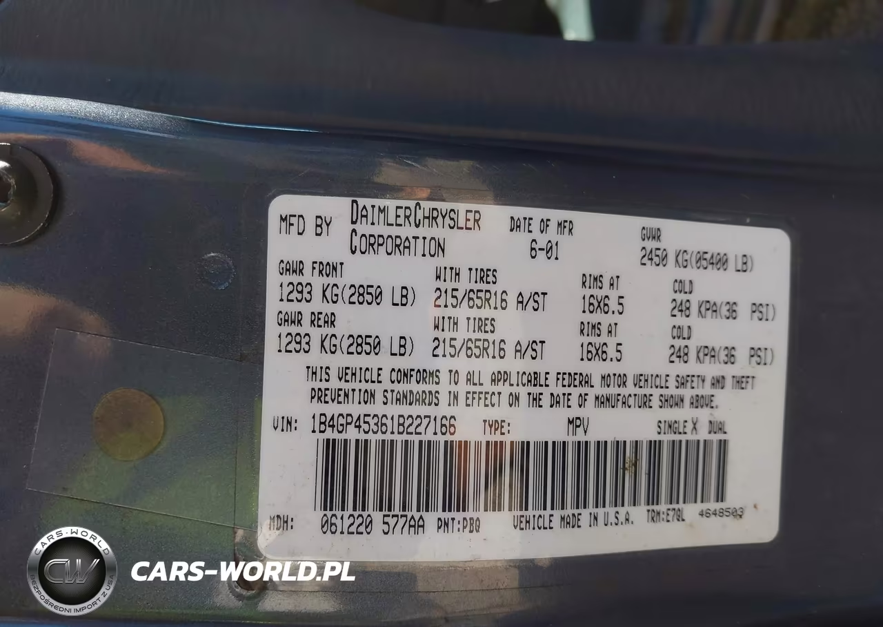2001 Dodge Caravan Sport VIN:1B4GP45361B227166 - 9